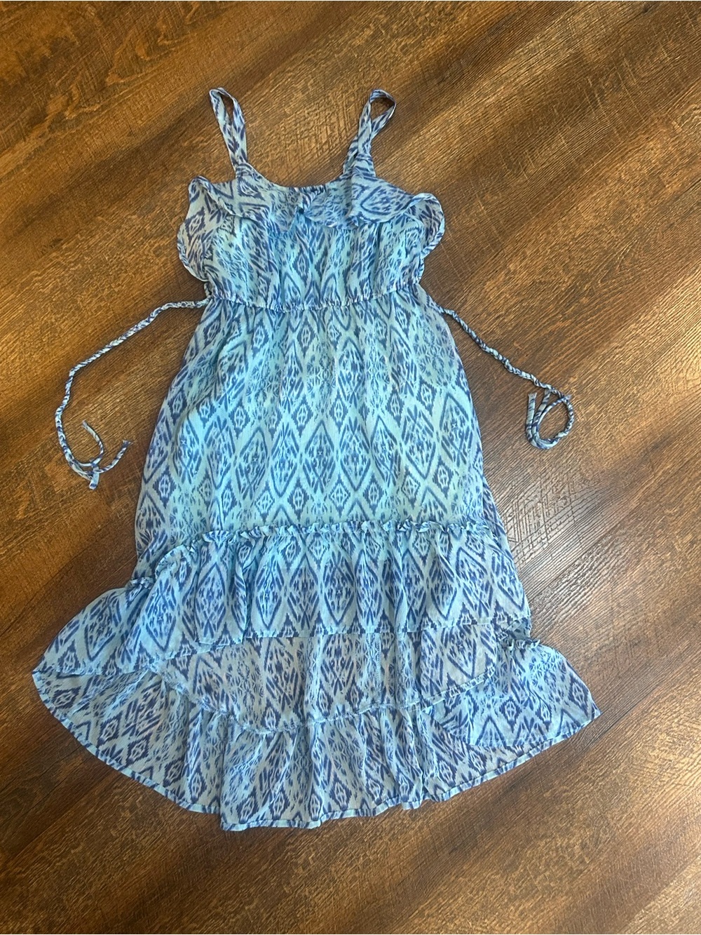 Xhilaration Light Blue Ikat Print Sundress with Ruffle Hem